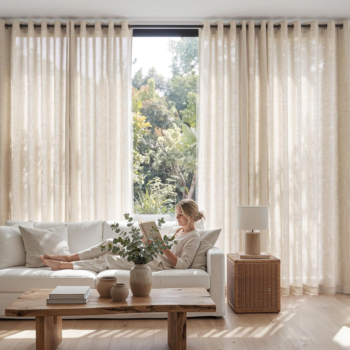 Linen Curtain 84 Inch Light Filtering Grommet 1 Panel Beige E59788