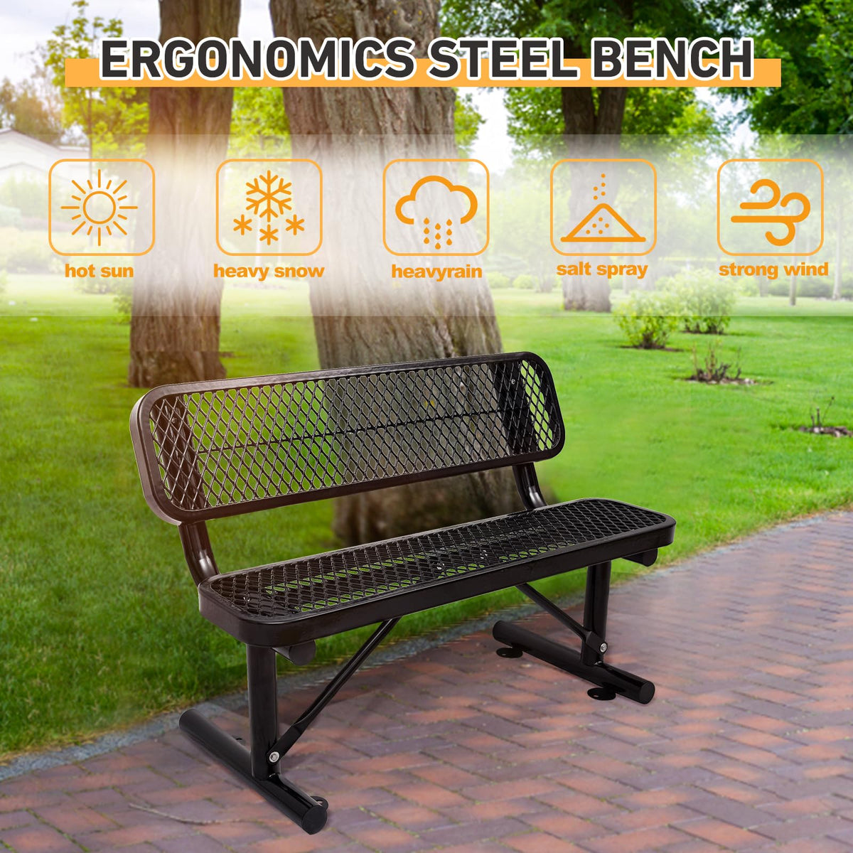 Metal Park Bench with Backrest C3297