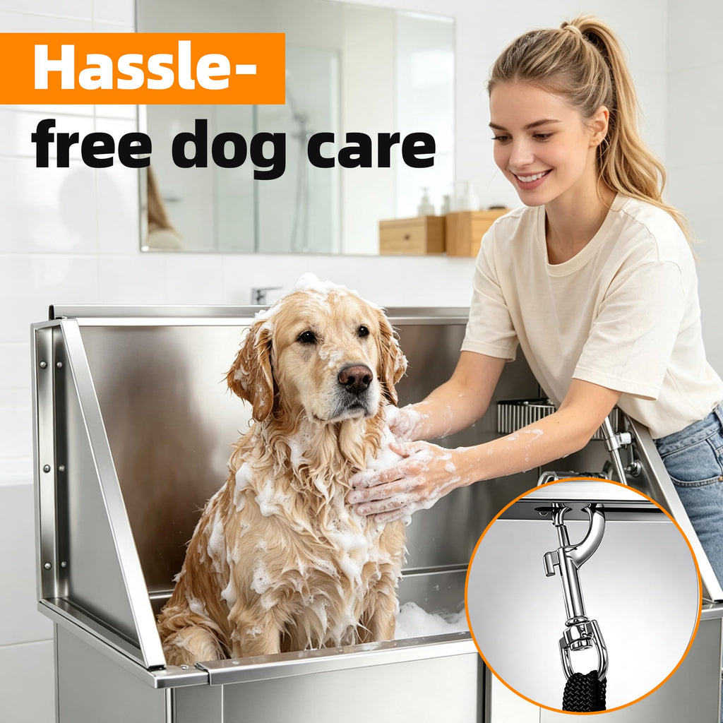 304 Stainless Steel Dog Washing Station with Stairs and 2 Drawers J74664