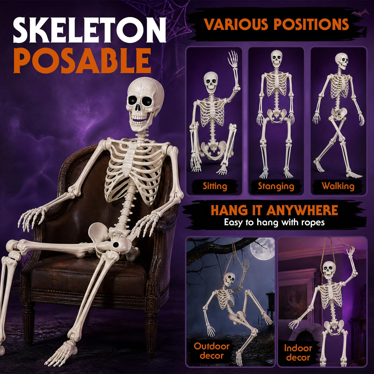 5.4 Ft Halloween Full Body Skeleton X11755