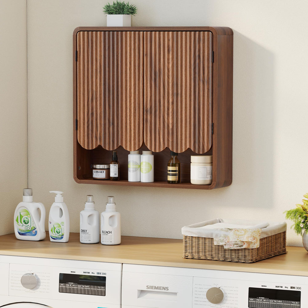 Walnut Fluted Bathroom Wall Cabinet K474