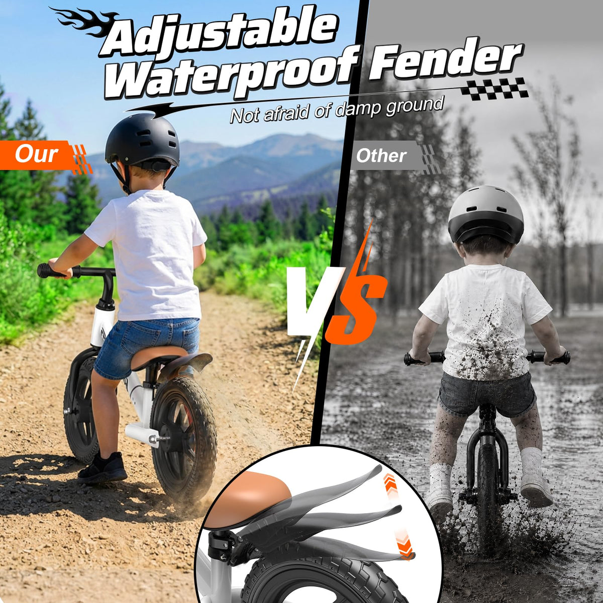 Adjustable Toddler Balance Bike with Fender and LED Tires P7028