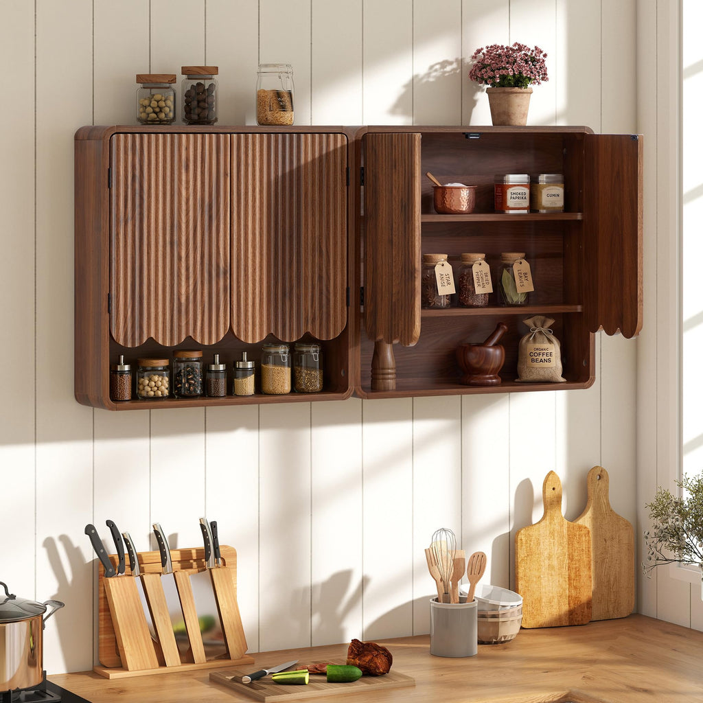 Walnut Fluted Bathroom Wall Cabinet K474