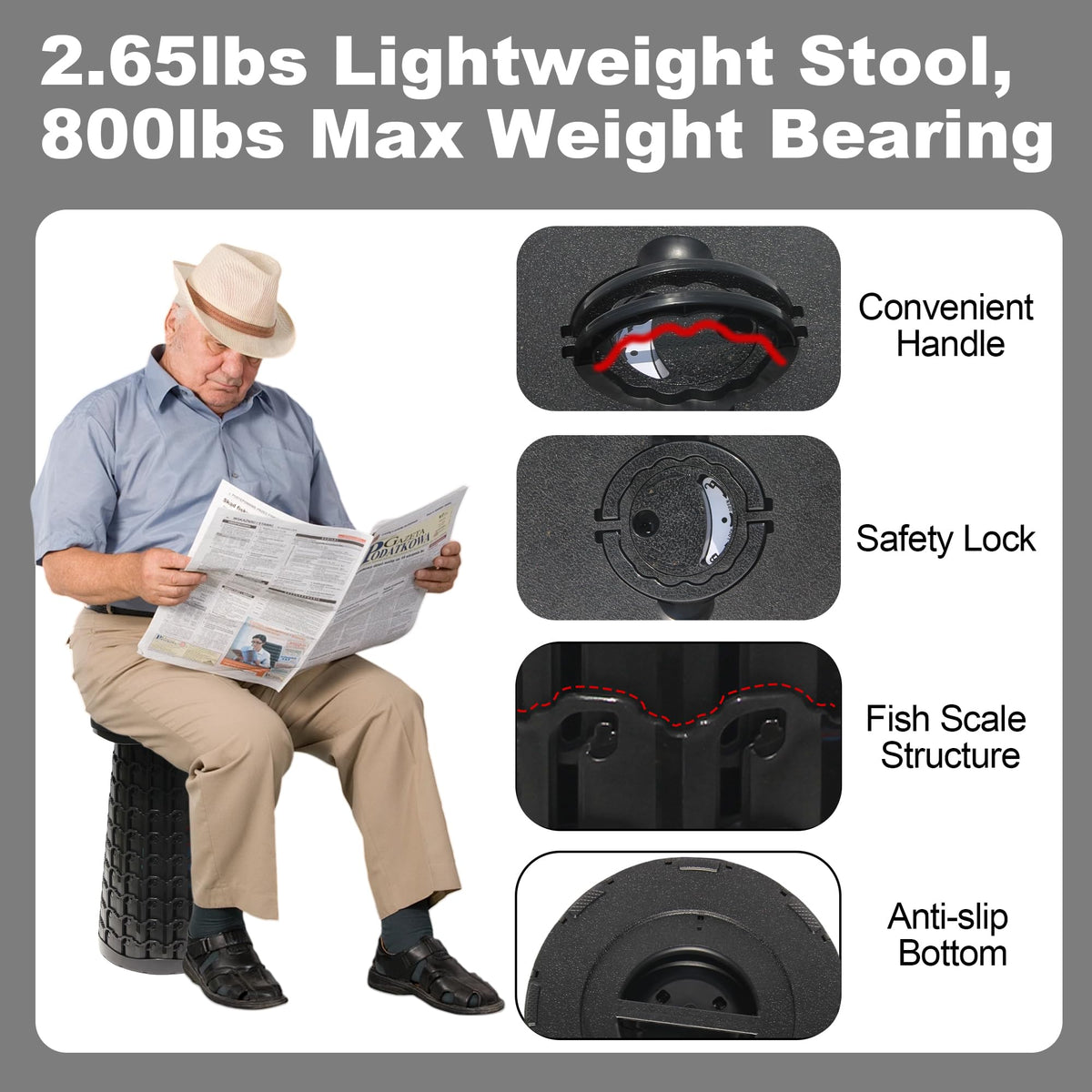 18" Collapsible Heavy Duty Portable Folding Camping Stool Black R135