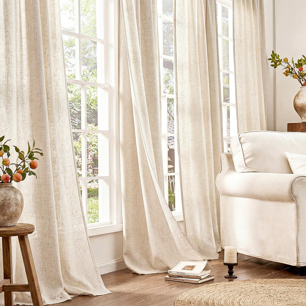 Linen Curtain 84 Inch Light Filtering Grommet 1 Panel Beige E59788