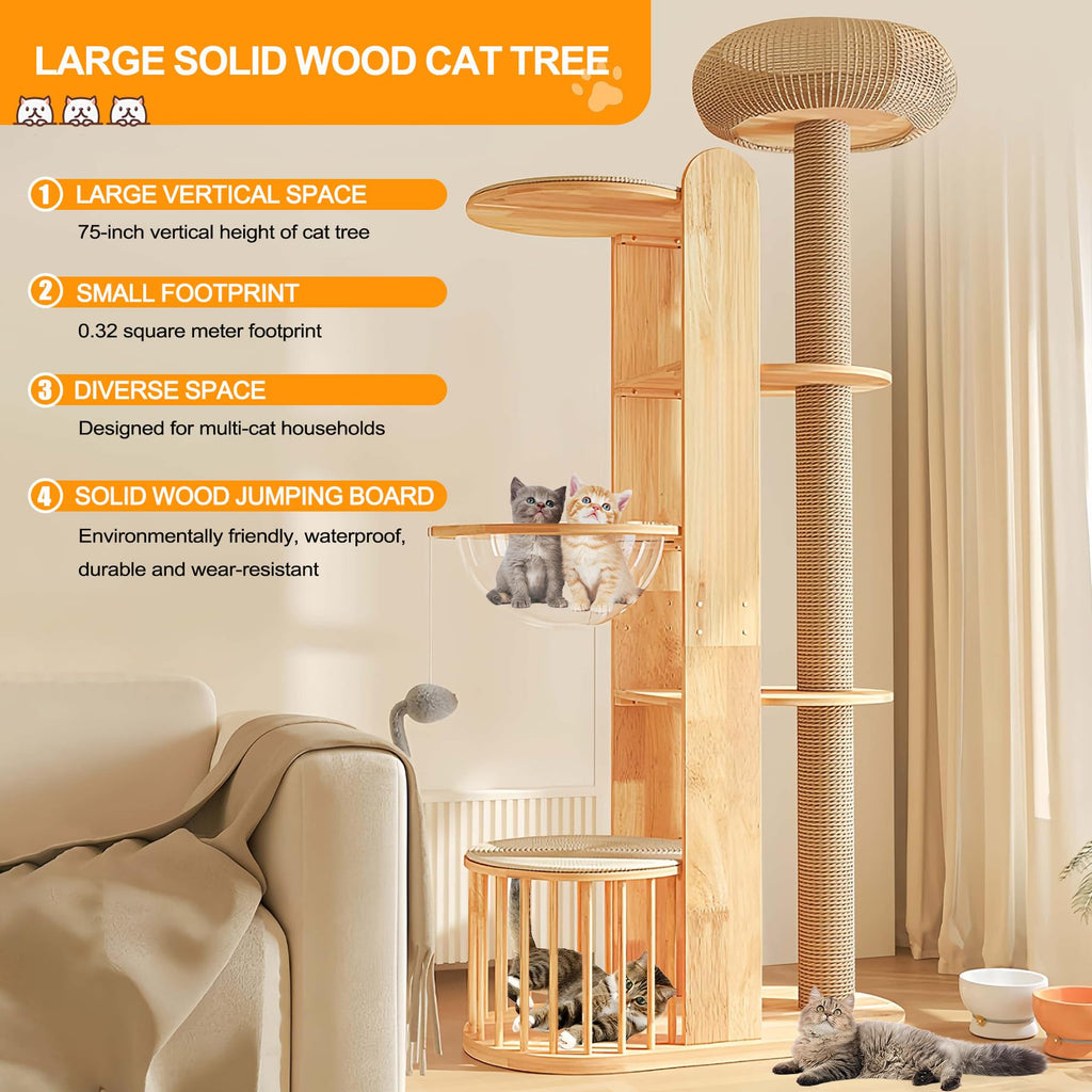 Solid Wooden Cat Tree Tower with Scratching Post C25066