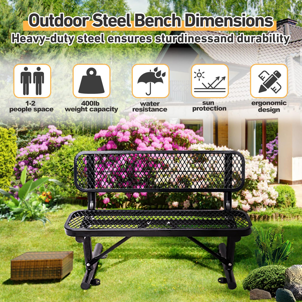 Metal Park Bench with Backrest C3297