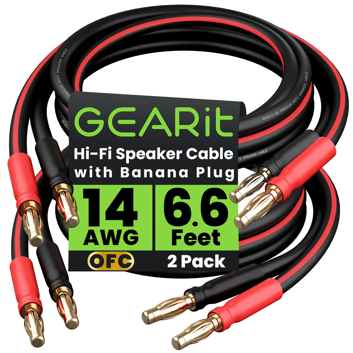 14 Gauge OFC Speaker Wire with Banana Plugs, 2 Pack 6.6 ft Each D913