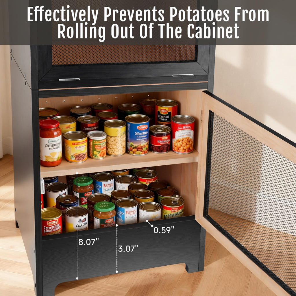 Black Stackable Wooden Potato Onion Storage Bin with Lid C206