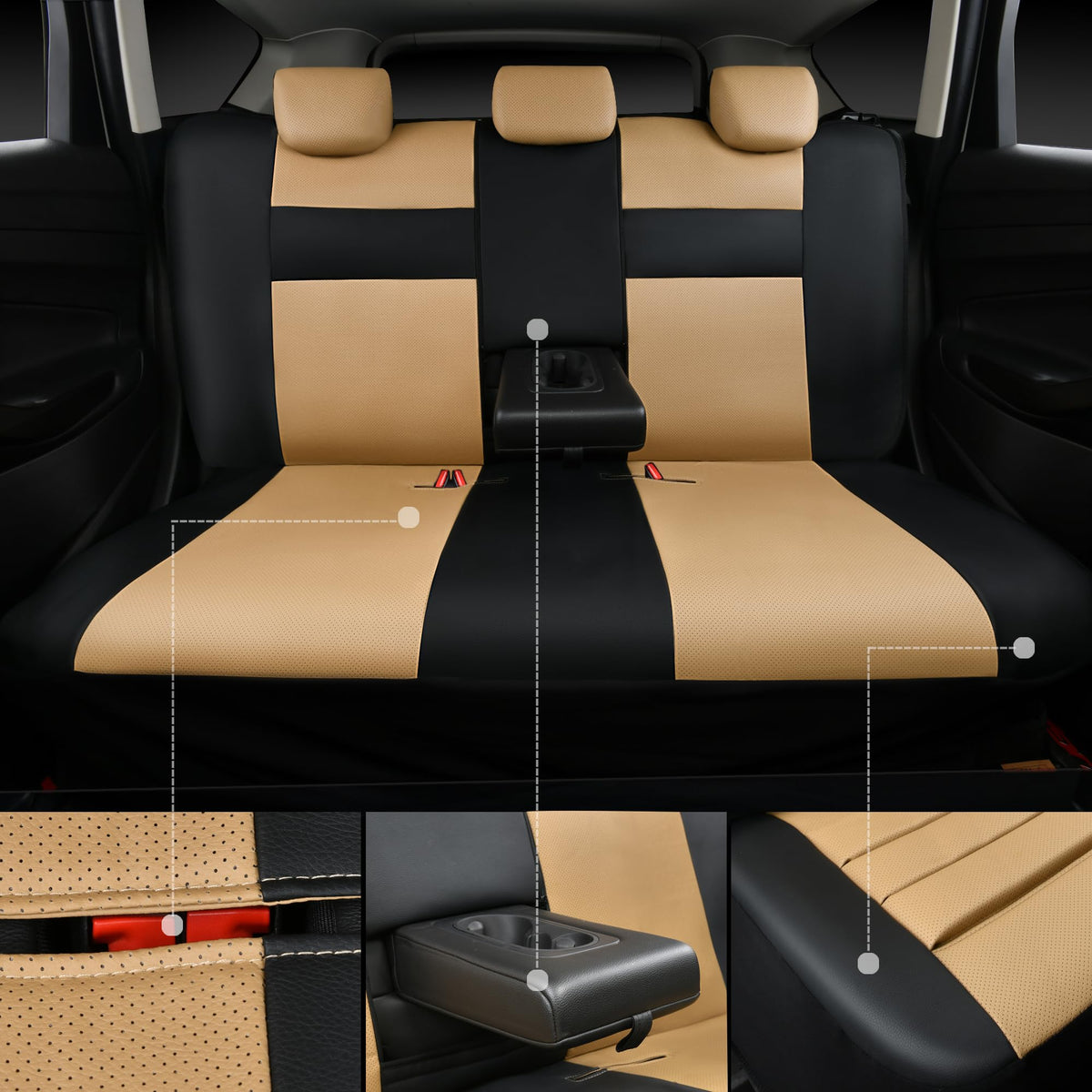 Leather Seat Covers Full Set Universal Water Resistant Beige Black C701876