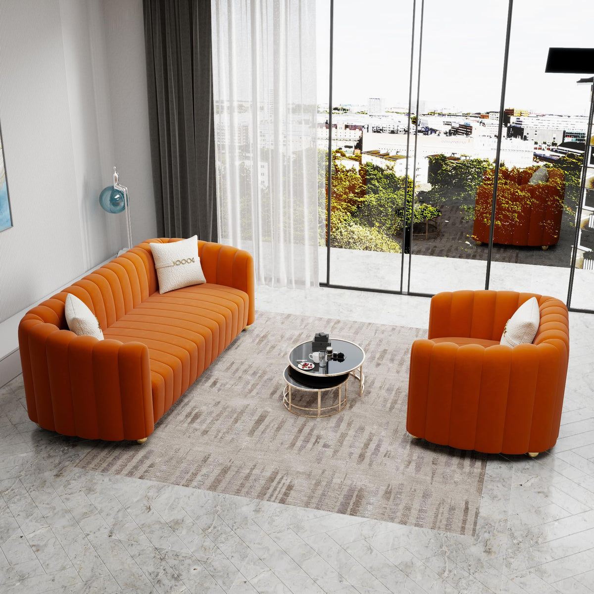 Orange Velvet 2-Piece Sofa C796740
