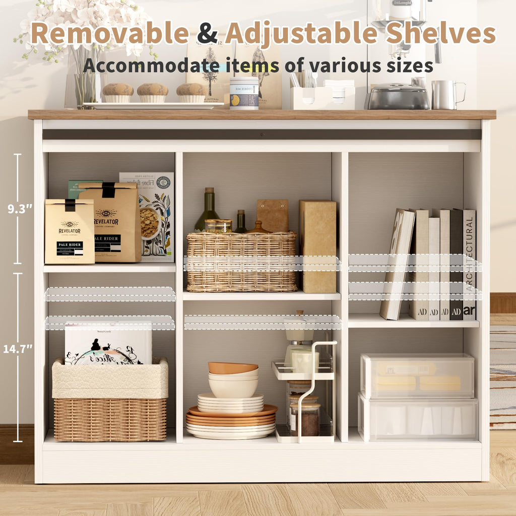 Rustic White Coffee Bar Cabinet with Sliding Barn Doors X8774