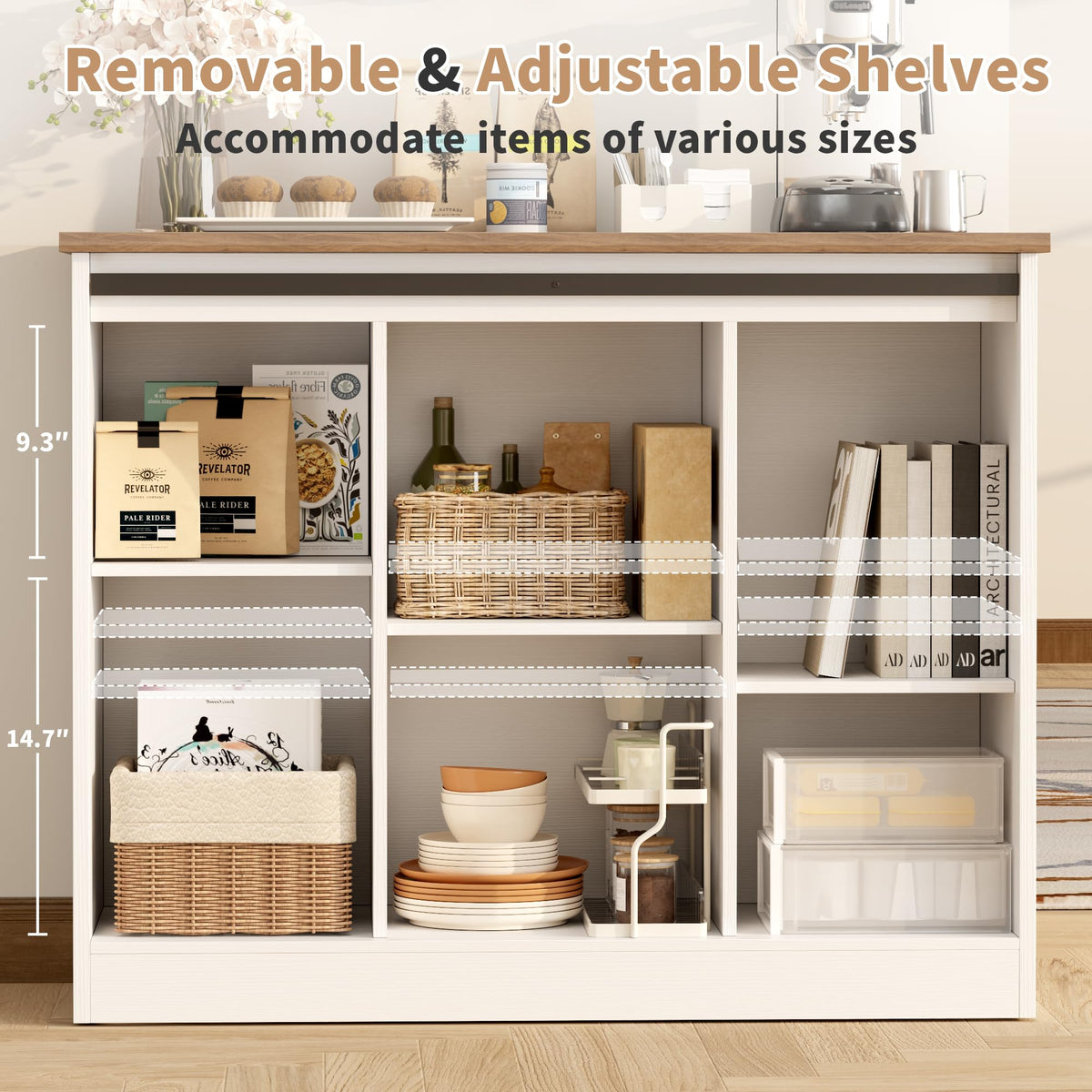 Rustic White Coffee Bar Cabinet with Sliding Barn Doors X8774