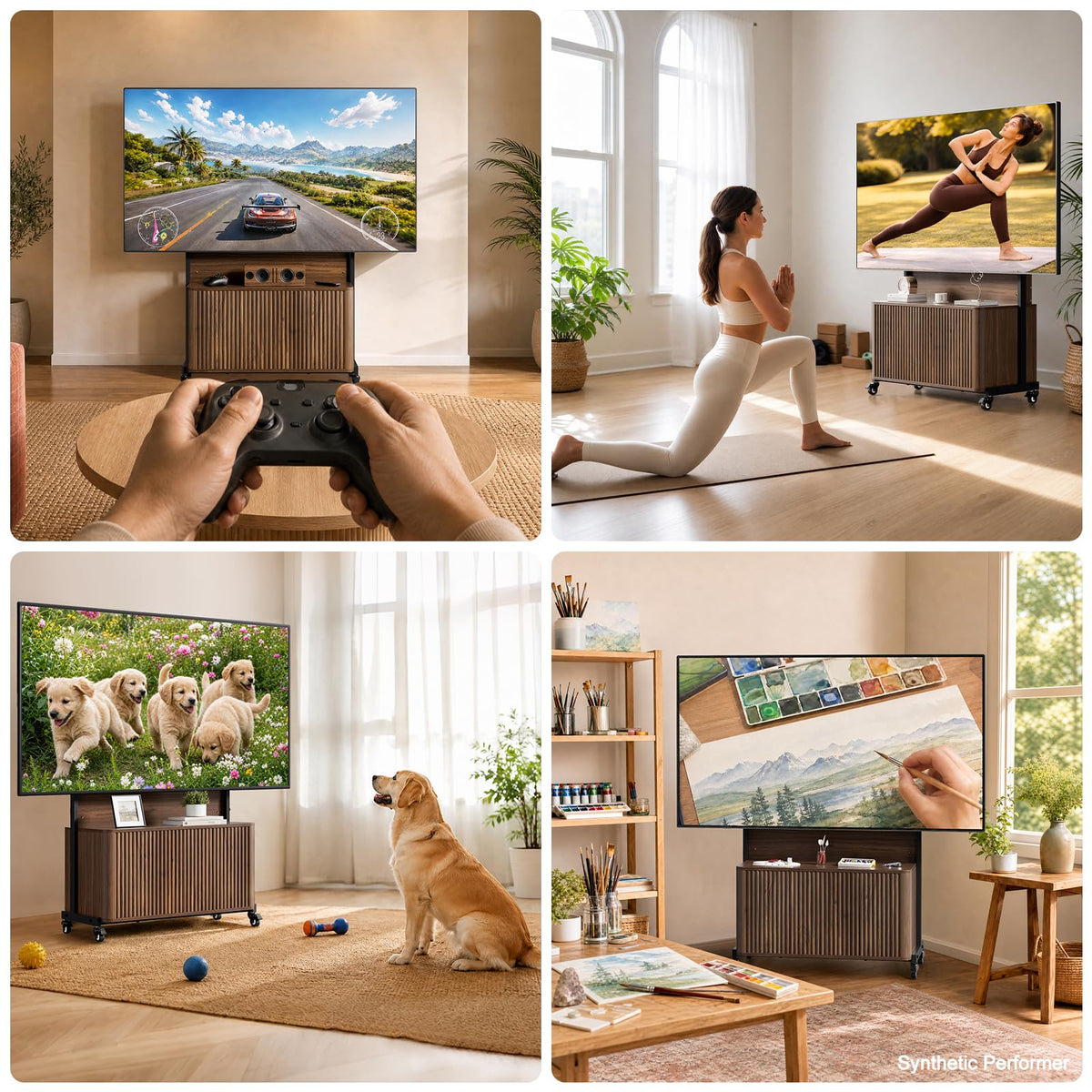 Rolling TV Stand with Mount for 32-75 Inch, Walnut Q892