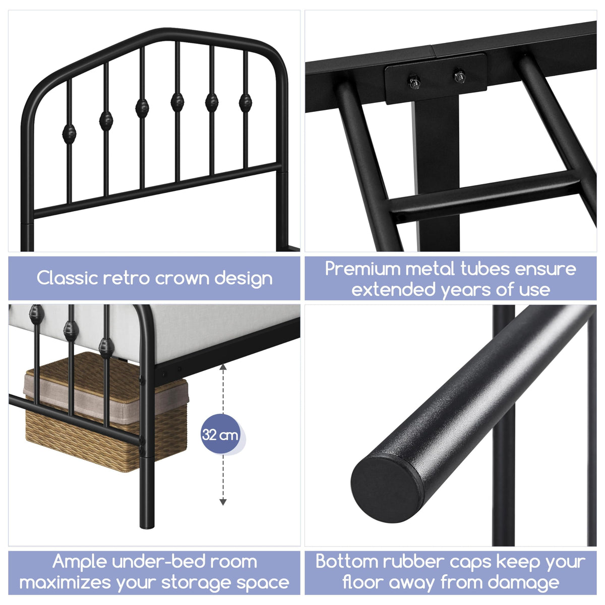 Twin Metal Bed Frame with Victorian Headboard P4113