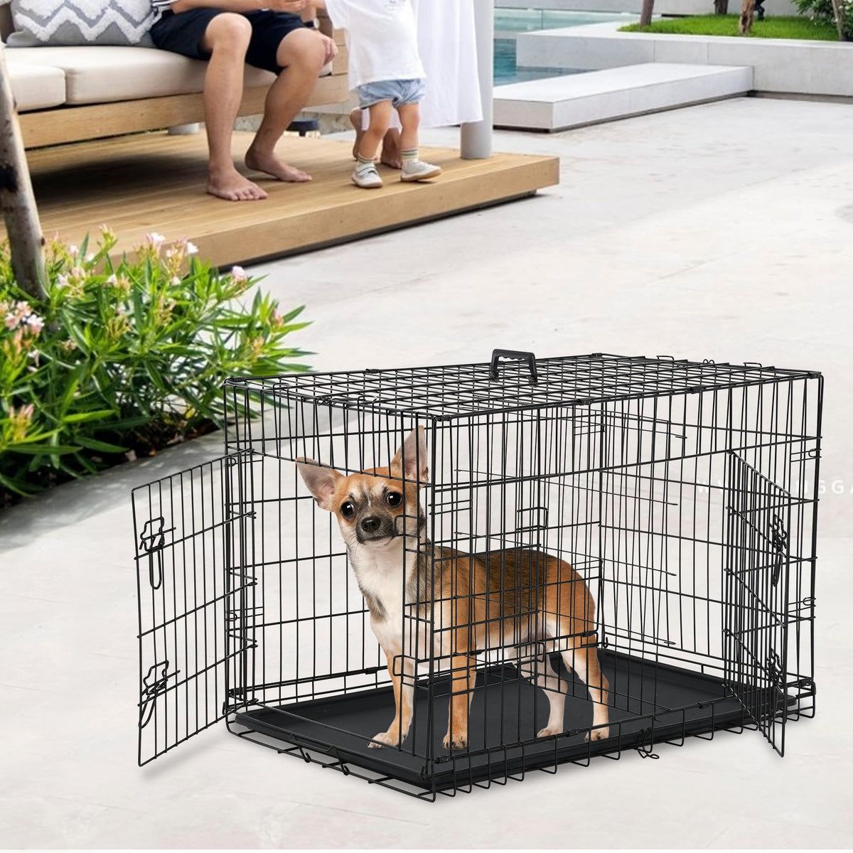 24 inch Folding Metal Wire Dog Crate with Double Door O636