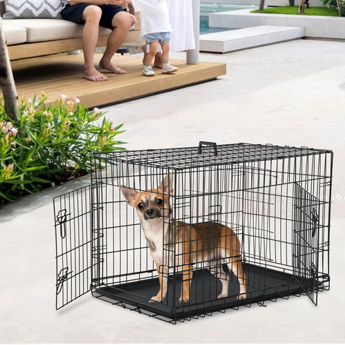 24 inch Folding Metal Wire Dog Crate with Double Door O636
