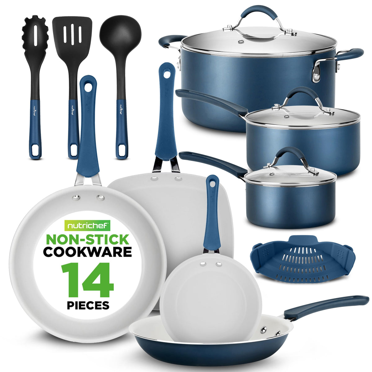 14-Piece Navy Blue Nonstick Cookware Set P717