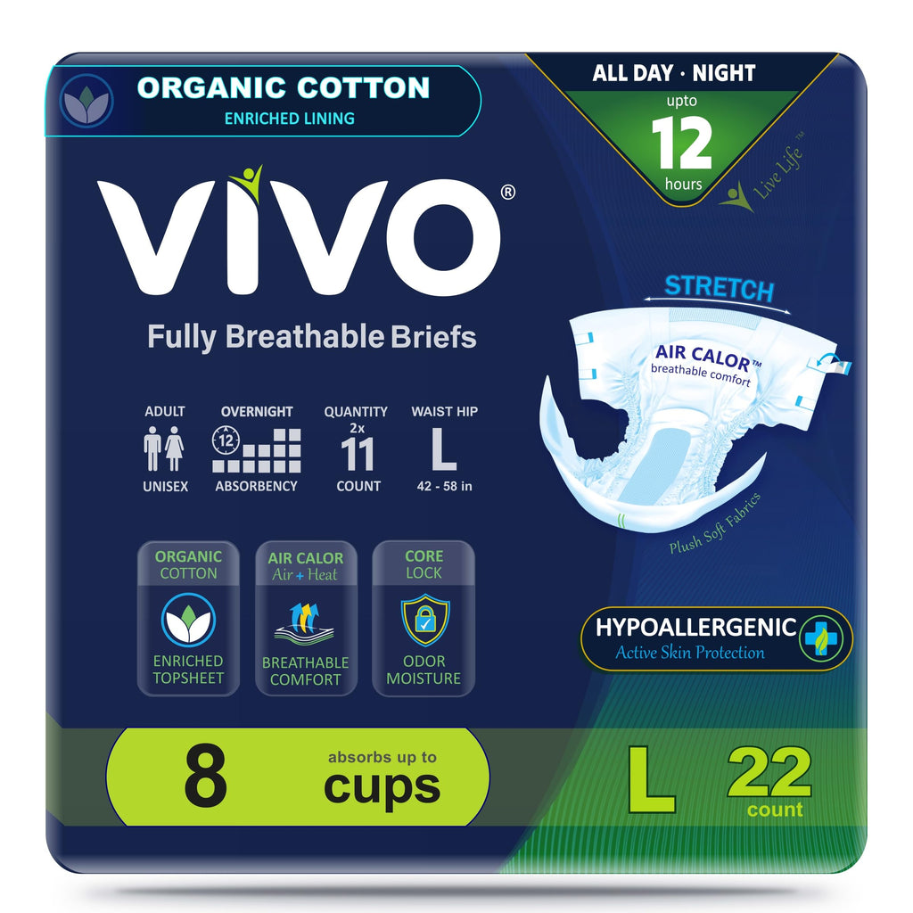Organic Cotton Adult Incontinence Diaper Briefs with Tabs Large 22 Count B763
