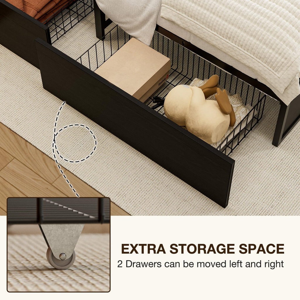 Twin Metal Platform Bed Frame with 2 XL Storage Drawers S8110