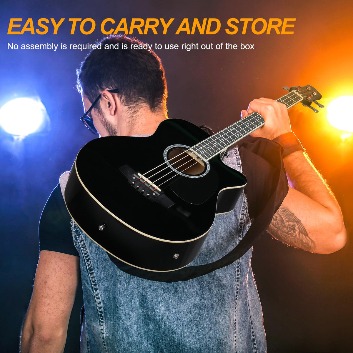 4 String Full Size Black Acoustic Bass Guitar Y14782
