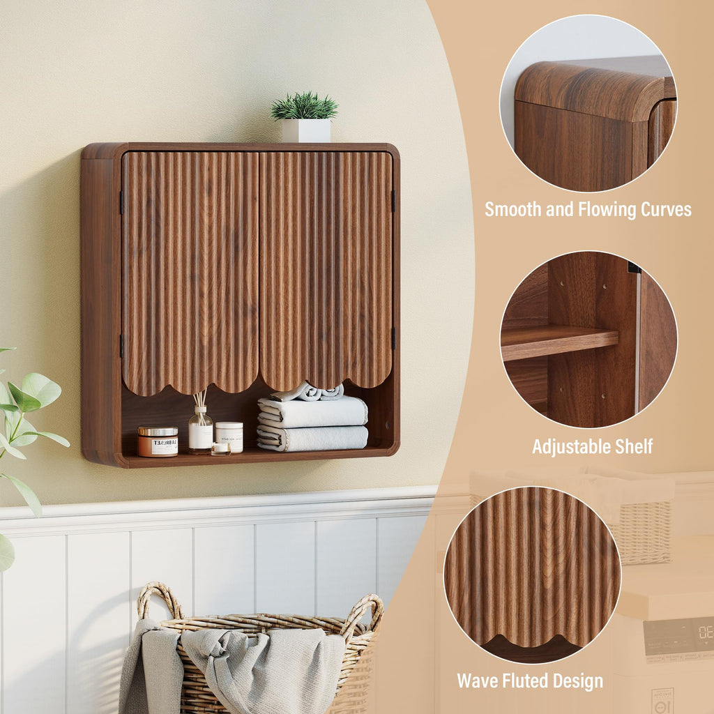 Walnut Fluted Bathroom Wall Cabinet K474