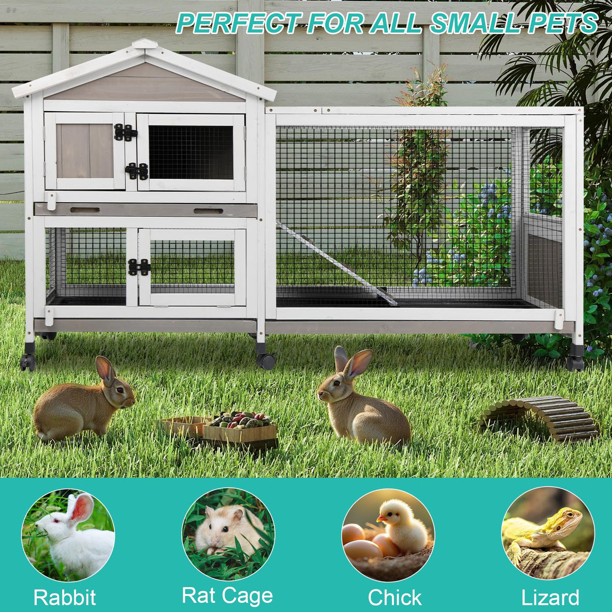 2-Tier Rabbit Hutch with Wheels I8858