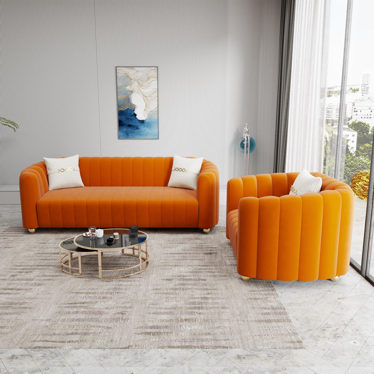 Orange Velvet 2-Piece Sofa C796740