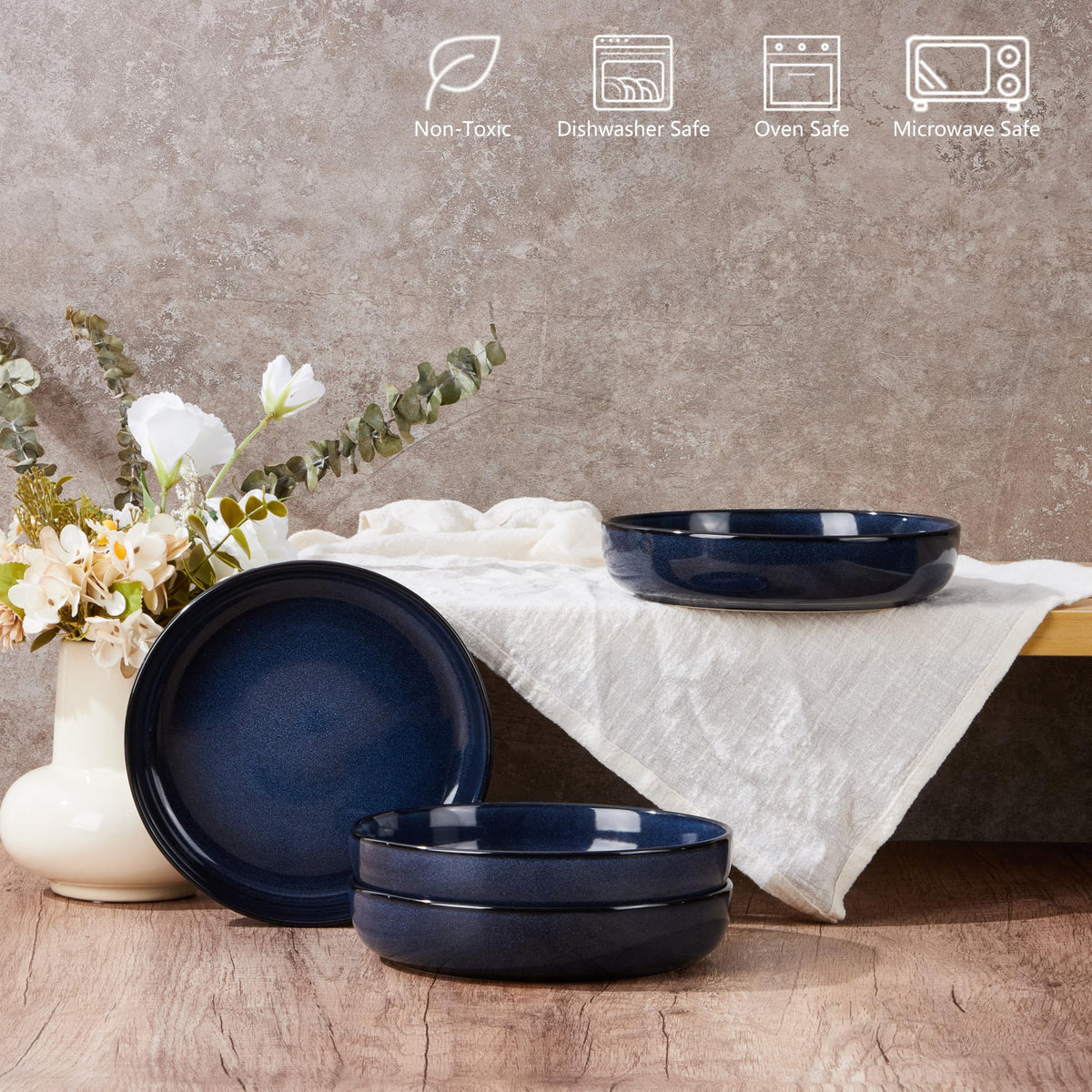 Blue Stoneware Pasta Bowls Set of 4 S278