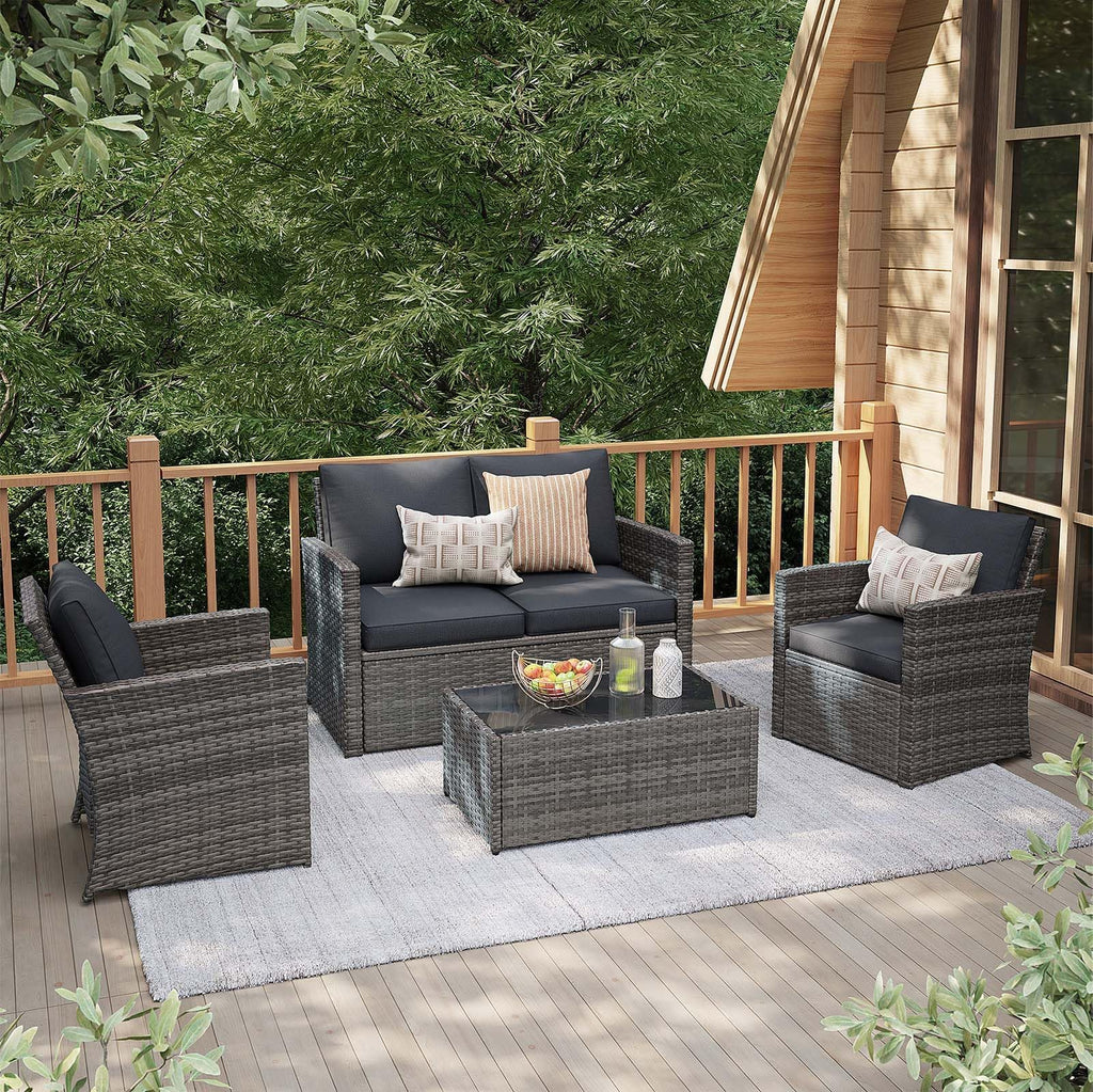 4 Piece Dark Gray Wicker Patio Furniture Set H82901