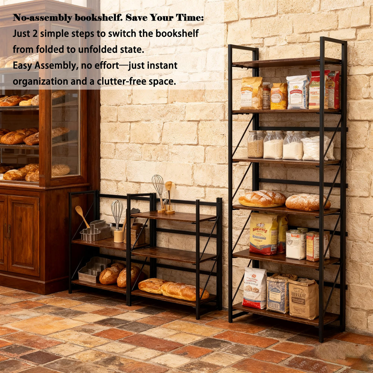 5-Tier Rustic Brown Folding Bookshelf O569
