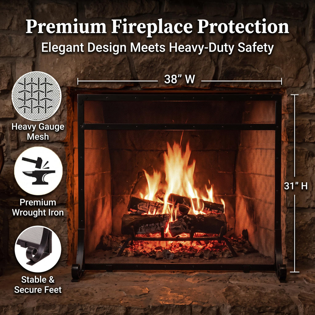 Black Metal Fireplace Screen L340