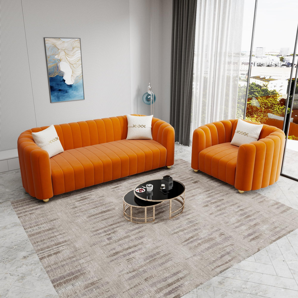 Orange Velvet 2-Piece Sofa C796740