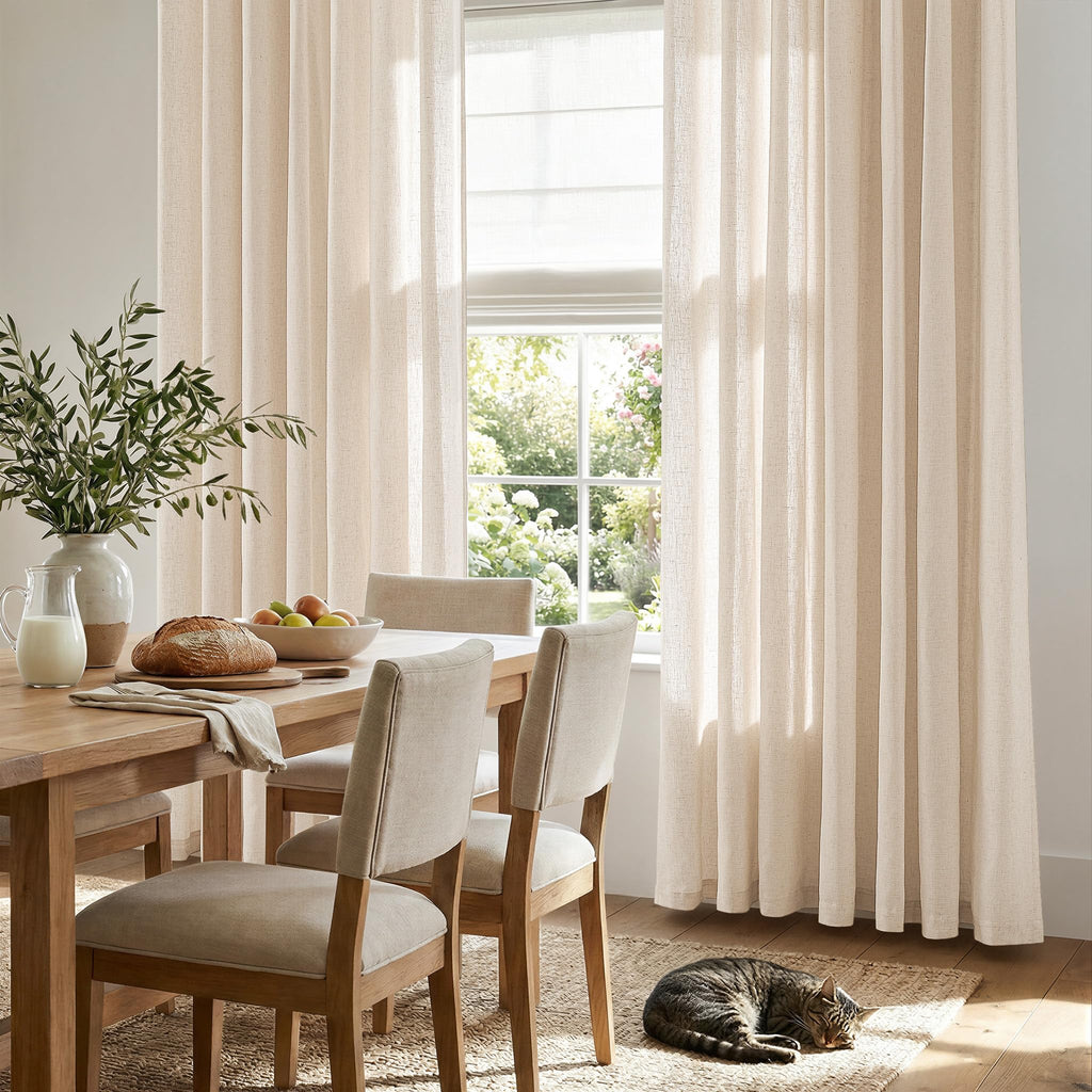 Linen Curtain 84 Inch Light Filtering Grommet 1 Panel Beige E59788