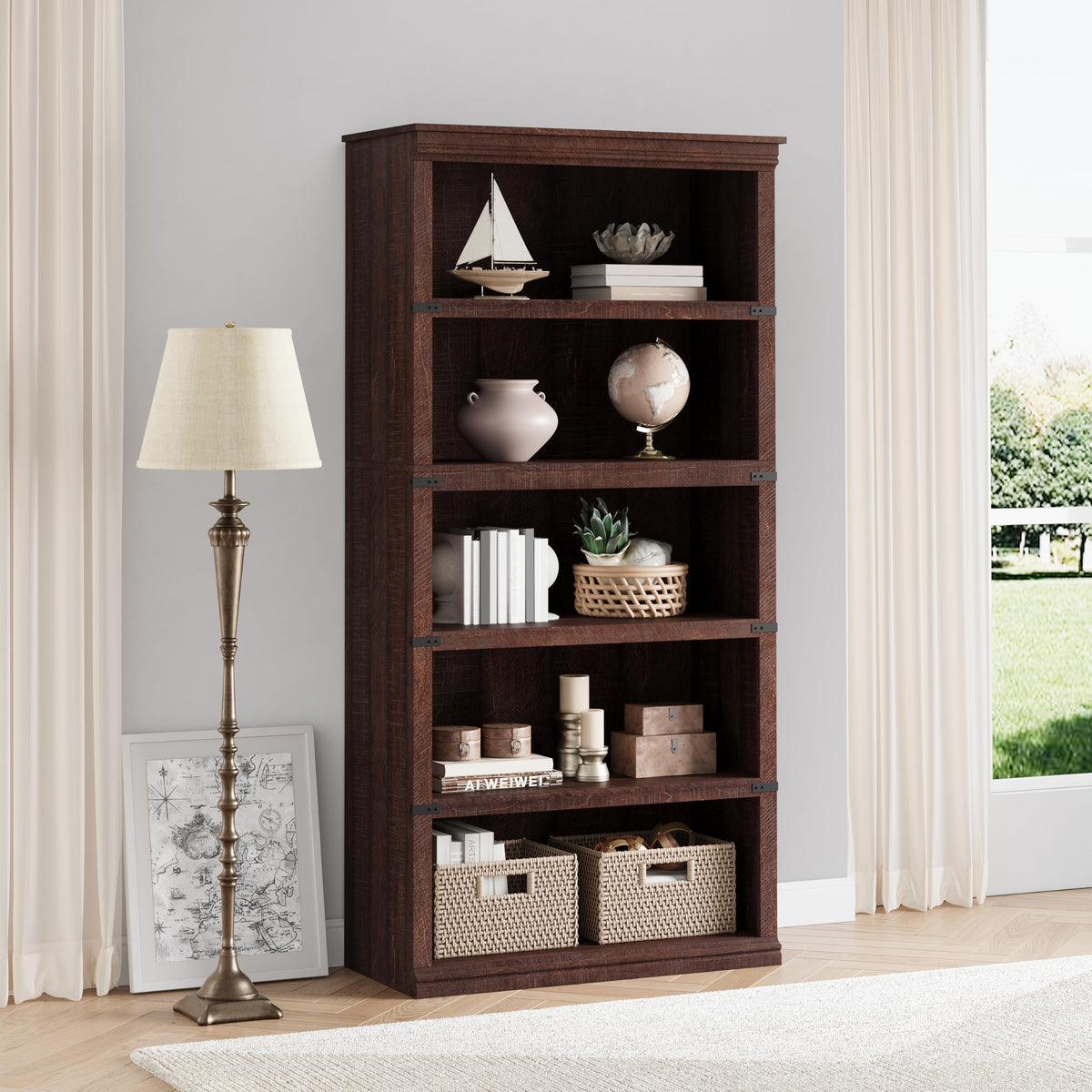 5-Tier Metal Bookcase with Adjustable Shelves R99333