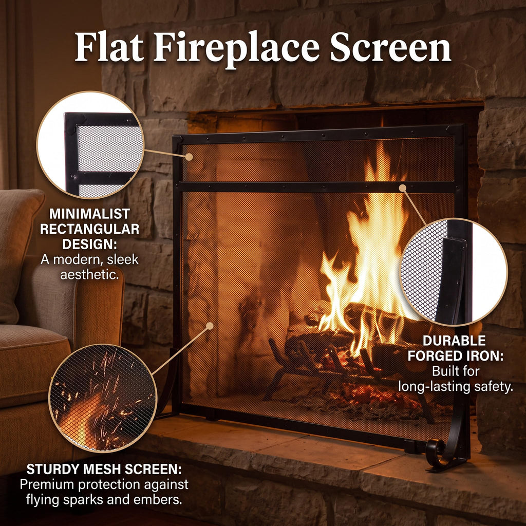 Black Metal Fireplace Screen L340