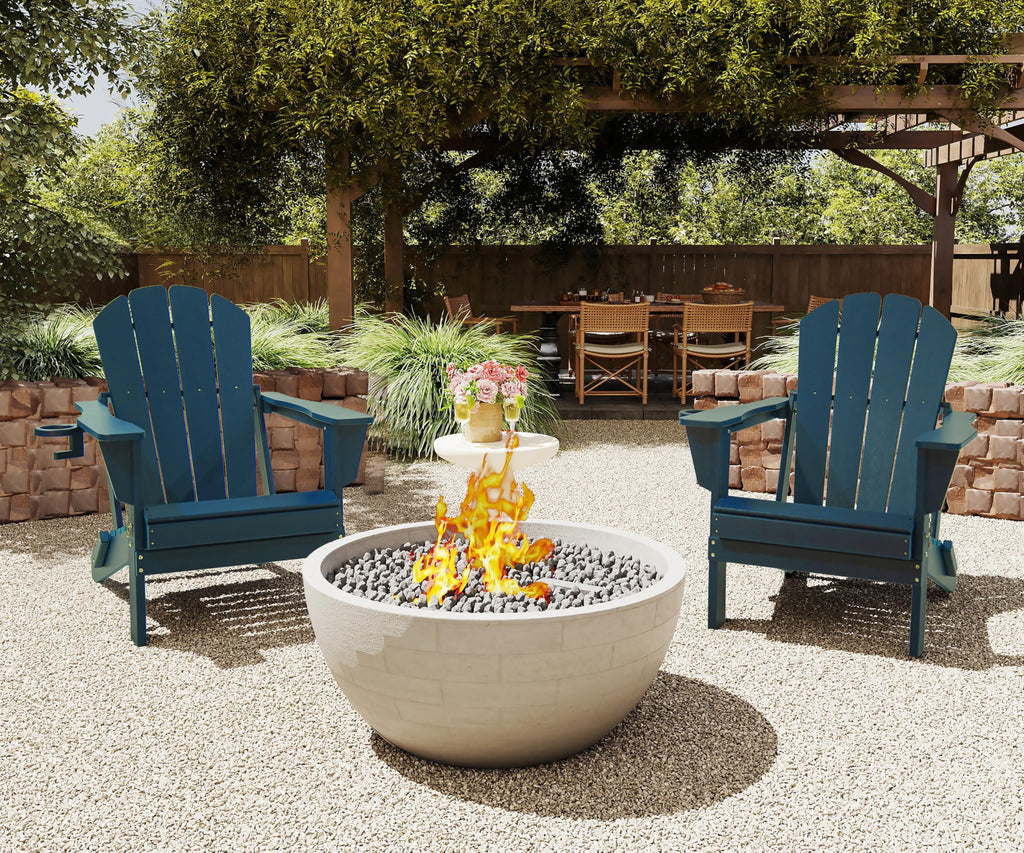 Folding Adirondack Chairs Set of 2 HDPE with Cup Holder Dark Blue X14523